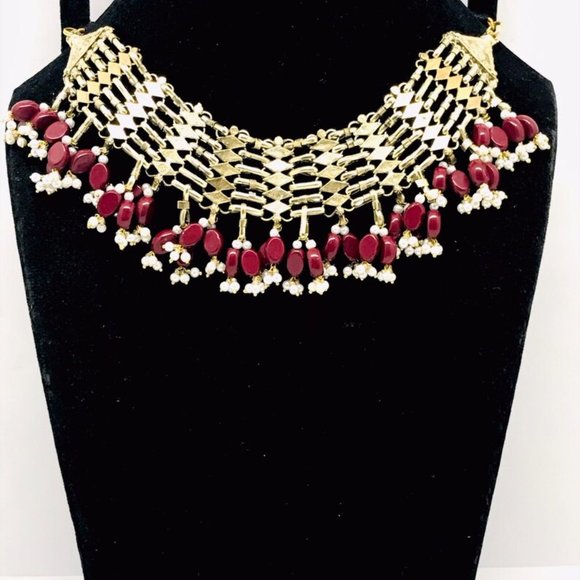 Woven Pearl Afghan Choker Necklace With Pearls and Beads - Picture 2 of 5